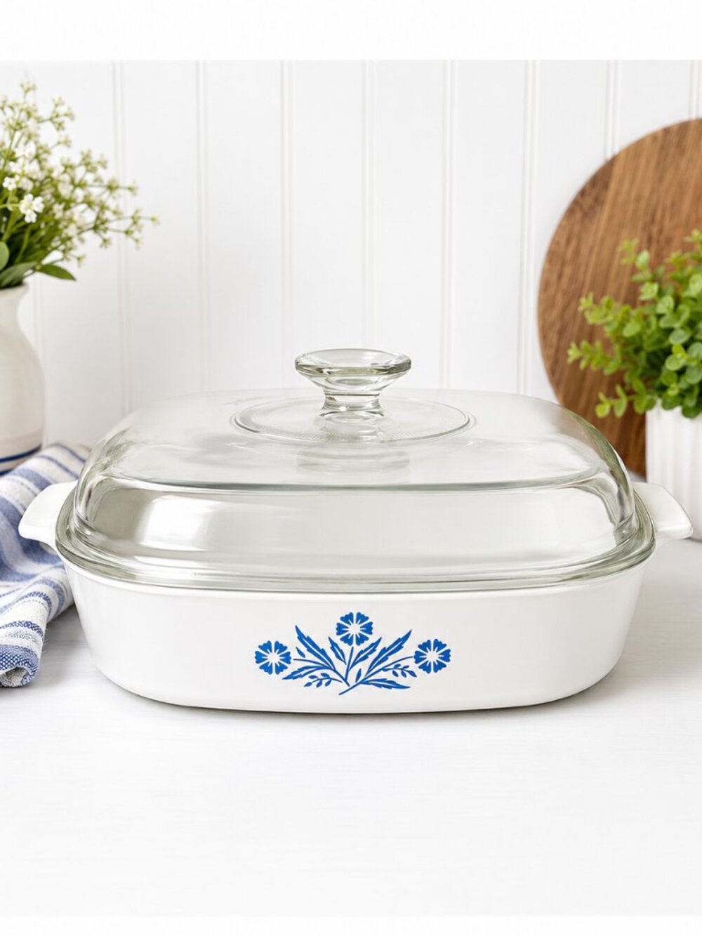 Vintage Corning Ware Blue Cornflower A-10-B Square Casserole Dish with Pyrex A-1
